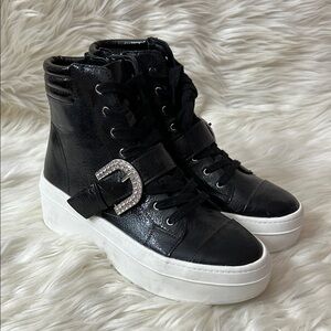 Gianni Bini Black High-Top Sneakers with Rhinestone Buckle